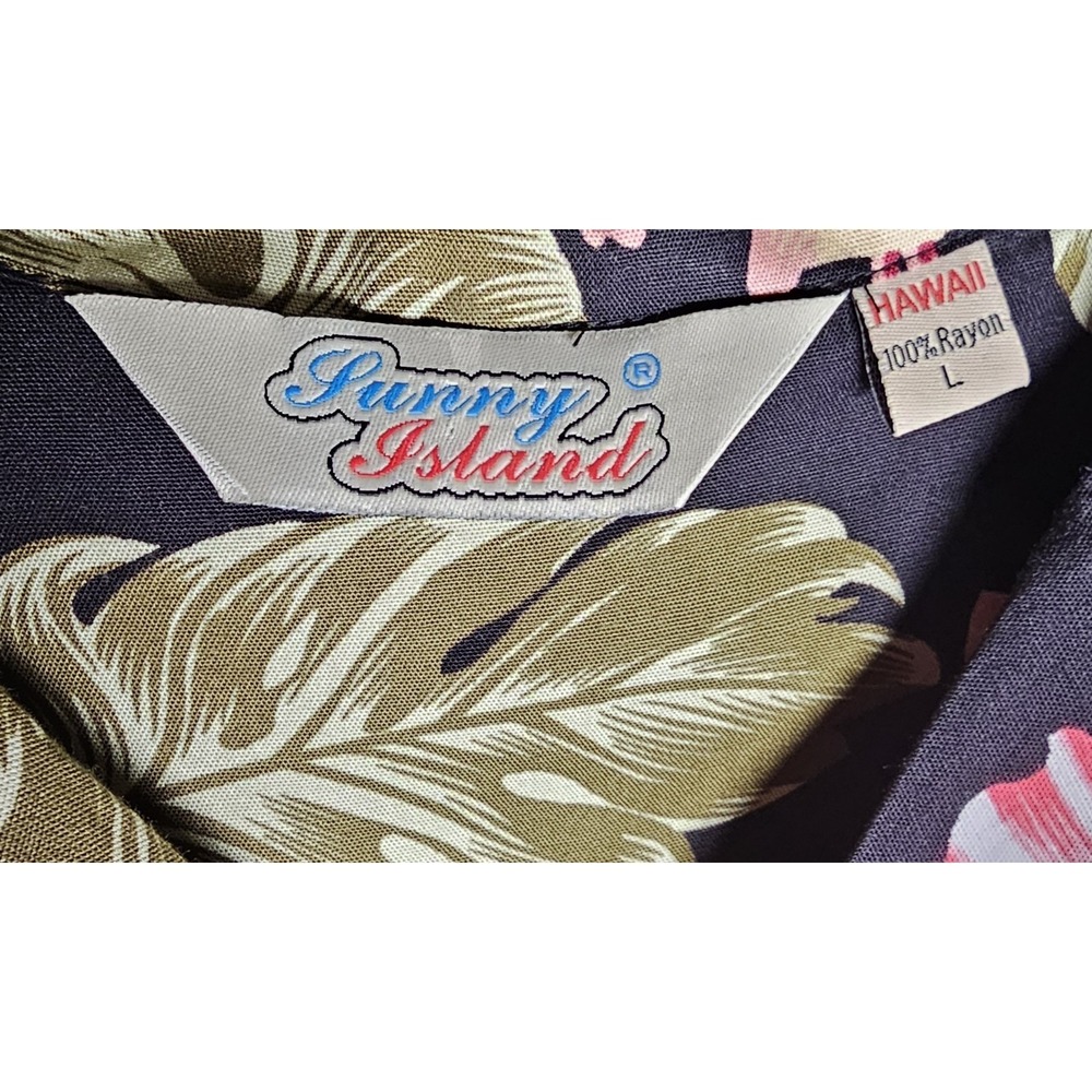 Sunny Island Shirt Mens Large Hawaiian Tropical Flowers Black Button Down - Picture 4 of 7